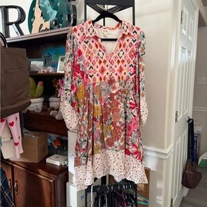 BiBi Pink and Orange Floral Blouse